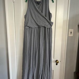 Lands' End Blue and White Sleeveless Maxi Sundress